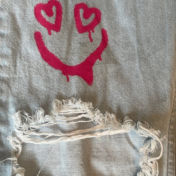 Boohoo straight leg distressed graffiti jeans size 6 90’s Y2K baggy grunge girly - Picture 11 of 13